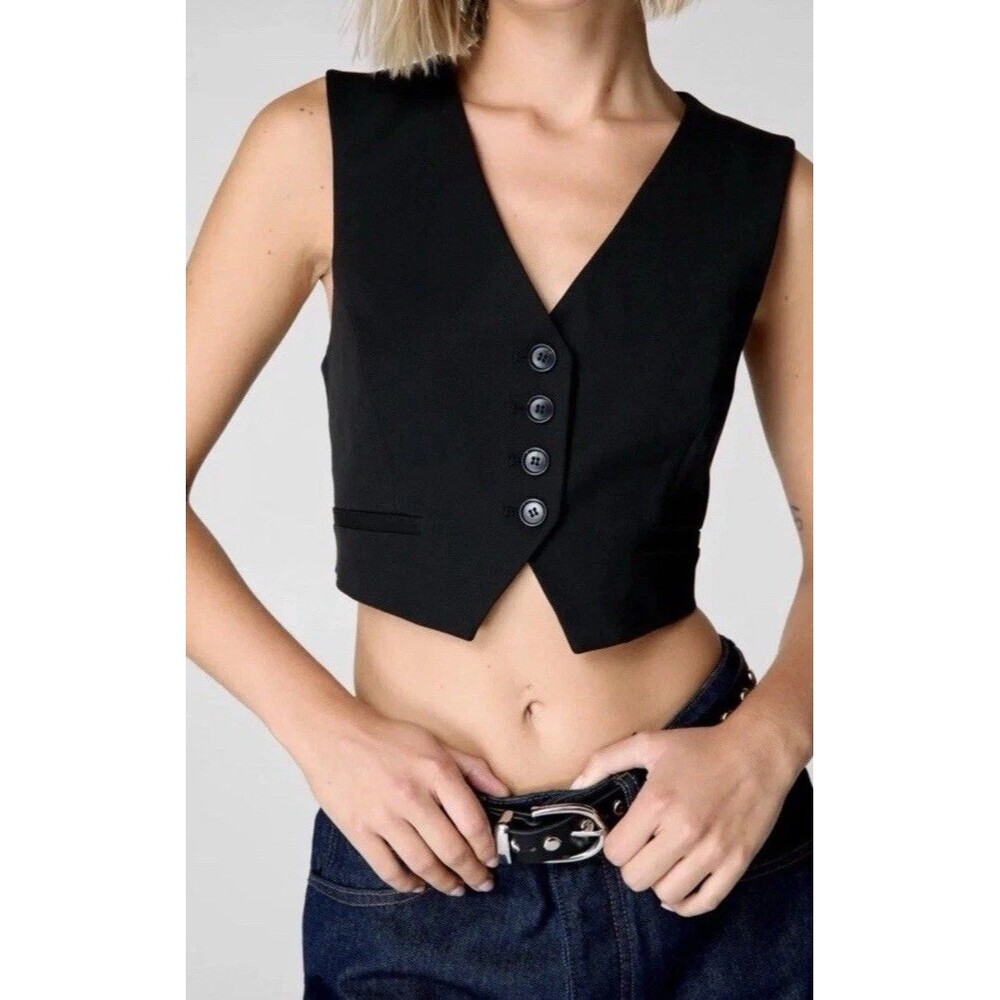 Nasty Gal Tailored Button Front Suit Vest Black US 2 UK 6